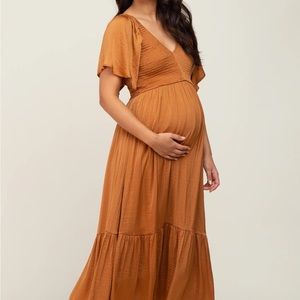 Rust Satin Maternity Midi Dress - NWOT, Maternity Photoshoot or Baby Shower